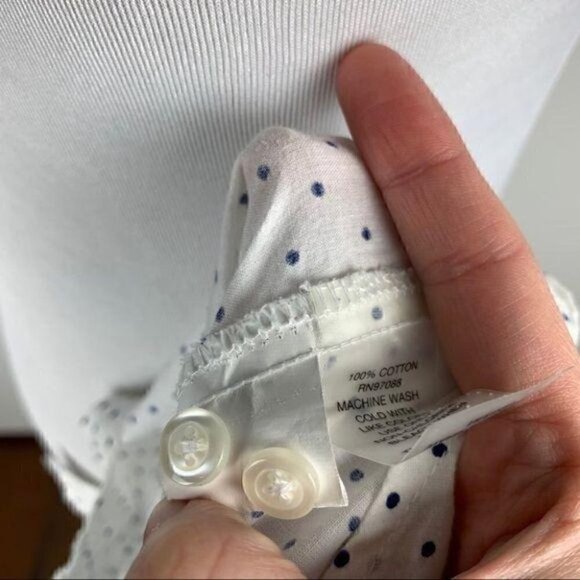 Delias top L white navy blue polkadot button down - Picture 9 of 9